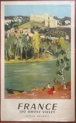Affiche Tourisme VALLEE DU RHONE Yves Brayer SNCF French Railways 62x100cm 1954 - Photo 1/4