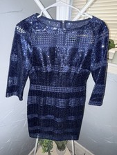Alex Marie Sequin Mesh Sheath Cocktail Dress Navy Sz 2 NWT