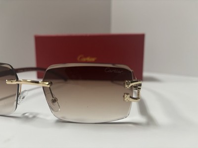 Cartier Rimless Sunglasses Brown Gradient Lenses Wooden & Gold Frames ...