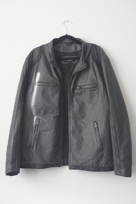 Vtg Black Rivet Leather Jacket Mens Large Gray Cafe Racer Moto Full Zip Biker