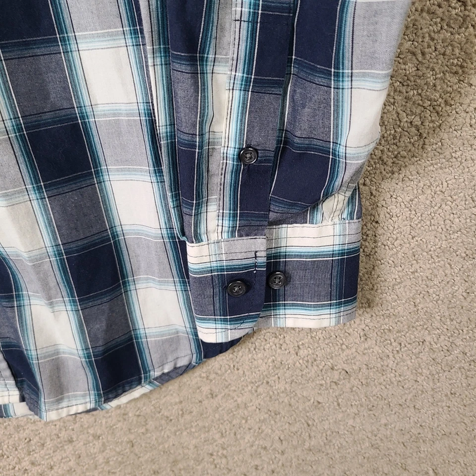 Airwalk Shirt Mens Small Blue White Plaid Long Sleeve Button Up Cotton Blend - Image 3 of 4