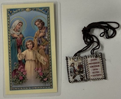 Scapular Of The Holy Family With Card In English Prayers, Protection In Brown