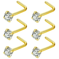 316L Surgical Steel 22g/20g/18g Nose Rings Studs L-Shape Nose Nostrial Pierci...
