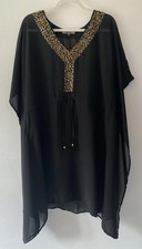Biba Beach Cover Size M, Sheer Black With Gold Detailing, Adjustable Waist