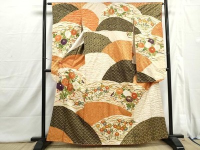 Japanischer Kimono Luxuriös Furisode Stickerei Qinghai Welle Blume Gold...