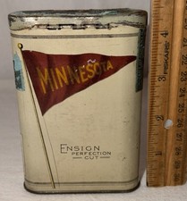 ANTIQUE MINNESOTA ENSIGN TOBACCO TIN LITHO VERTICAL POCKET CAN COLLEGE PENNANT