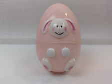 Easter Plastic Egg with 3-D White Bunny Decoration Flat Bottom Easy to stand
