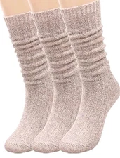 TINTAO Wool Khaki Crew Knee High Boot Socks, Size 5-13 Three Pairs, Women