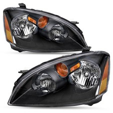 Headlight For 2002-2004 Nissan Altima Black Housing Amber Reflector Pair