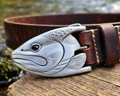 Graywolf Trout Head Belt Buckle   Antique Nickel / Silver   3D Metal Fish Buckle