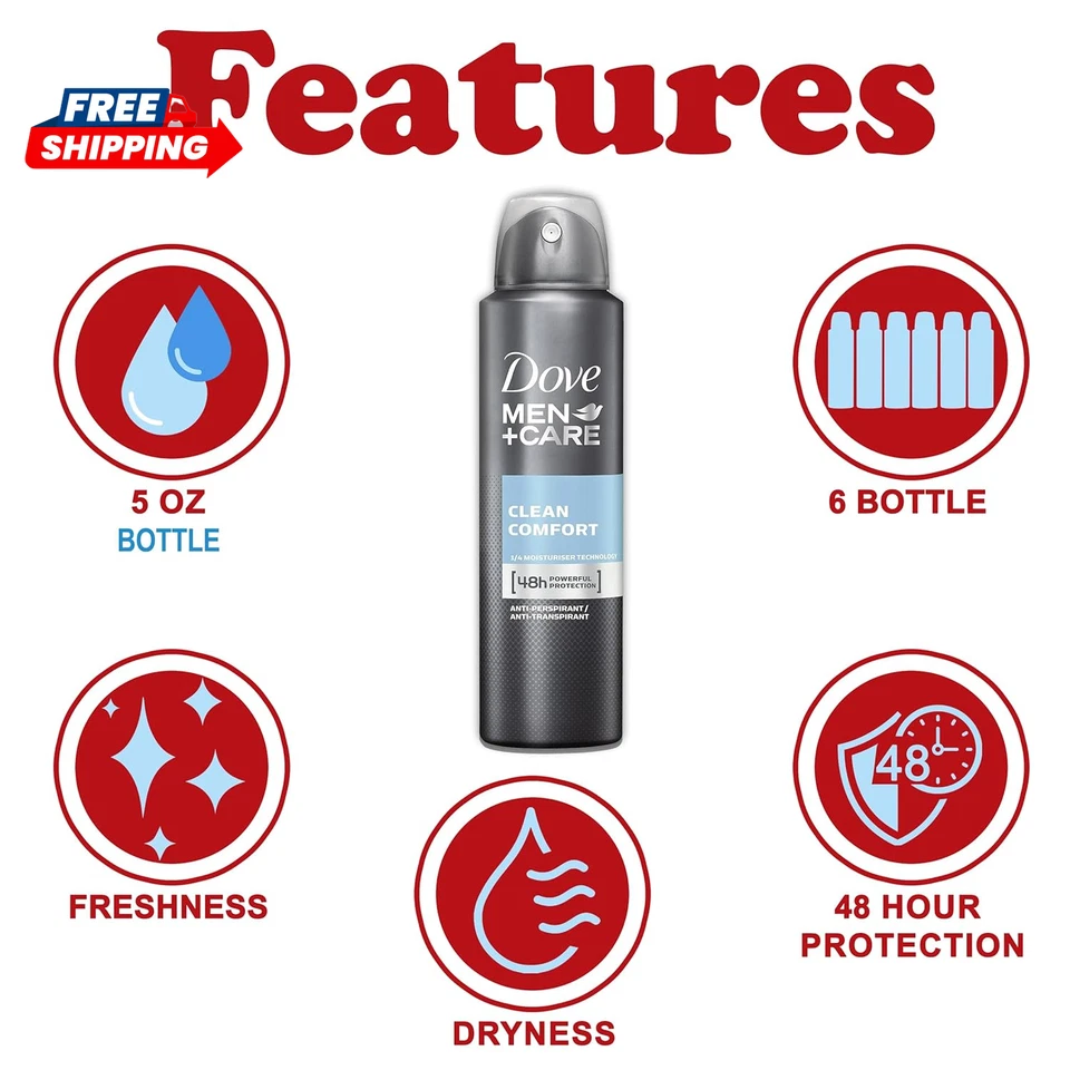 Dove мужчин + уход антиперспирант дезодорант спрей, 6 упаковки, 48H защиты, длинный Las - Изображение 2 из 4