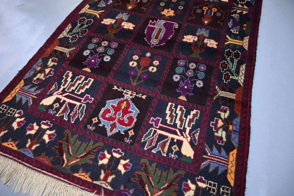 Tree Designed Rugs 3x4 Baluchi Rug Navy Floral Panel Design Multicolor Tree Motifs Tribal ...