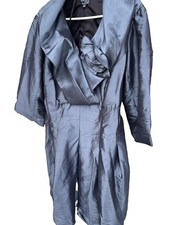 XSCAPE Blue Taffeta Fit & Flare V-Neck Belted Ruffle Dress 18W