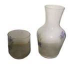 Hand Painted Bedside Glass Tumble Up Water Carafe And Cup With Purple Flowers   — photo 3