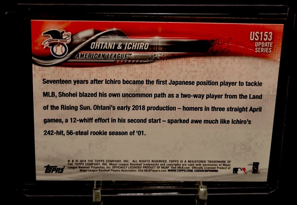 Shohei Ohtani/Ichiro 2018 Topps Update Japans Finest #US153 *COMO NUEVO* Foto 2 de 2