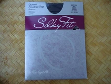 Silky Fit Queen Control Top Pantyhose 3805 Navy Cotton Crotch Sandalfoot