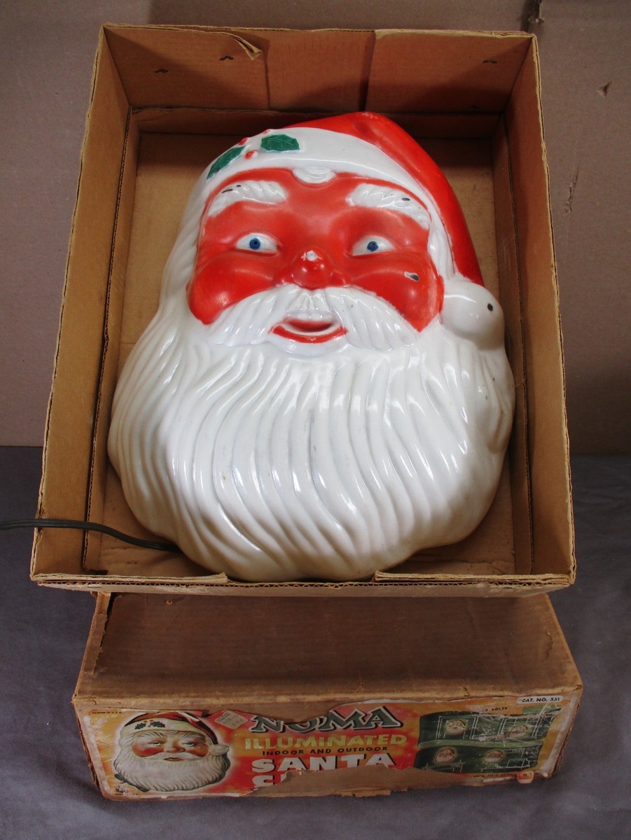 Vtg 1960's NOMA Santa Claus Face Blow Mold Light Up Christmas