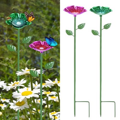 2-Pack Bee Watering Stations, 25 Inch Iron Bee Bath for Garden [Rose Red/Green]
