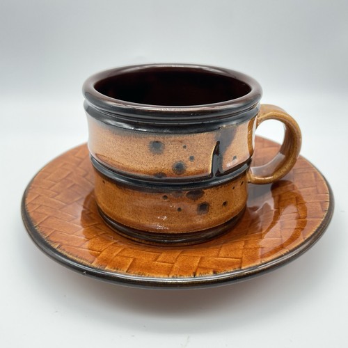 3 Vtg Baldelli Pottery Mug Cup & Saucer Sets Woven Basketweave Bamboo + Sugar - Picture 4 of 16