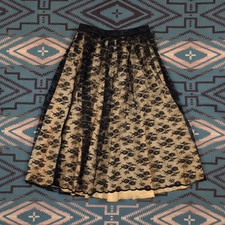 Vintage 1960s Black Lace  Gold Maxi Skirt 26 Waist Witchy Chic Whimsigoth