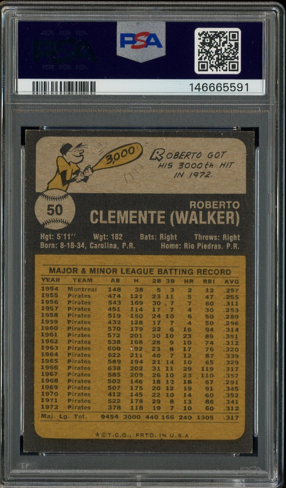 1973 Topps #50 Bob Roberto Clemente Pittsburgh Pirates HOF PSA 6 EX-MT view 2
