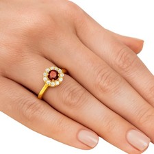 18K Gold Plated Brass Halo Ring Round Gemstone with Sparkling CZ Accents TGR1061