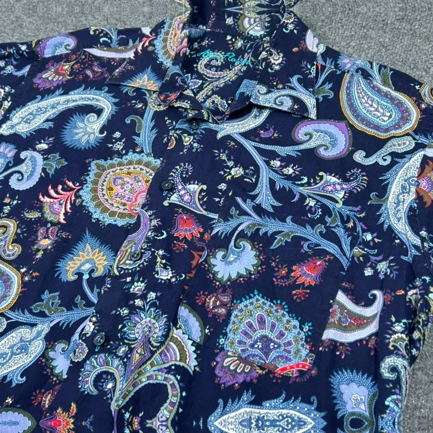 Camisa Alan River Para Hombres L Azul Marino Cachemira Floral Abotonada Manga Larga Foto 2 de 4