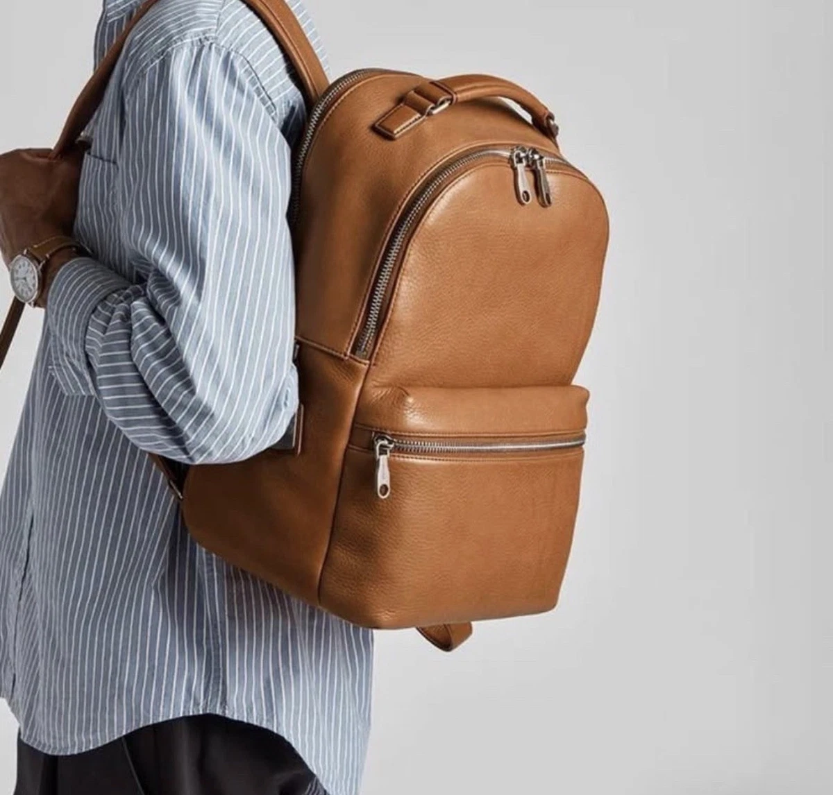 Shinola Herren braun Leder Reißverschluss Rucksack mit verstellbarem Riemen & Taschen