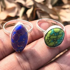 Buy Turquoise Gemstone 2PCS Rings 925 Sterling Silver Plated Handmade Jewellery