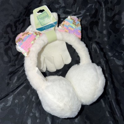 JJ2- Cat Ears Plush Warm Earmuffs Shiny Sequin Ears Fluffy Soft Ear Muffs