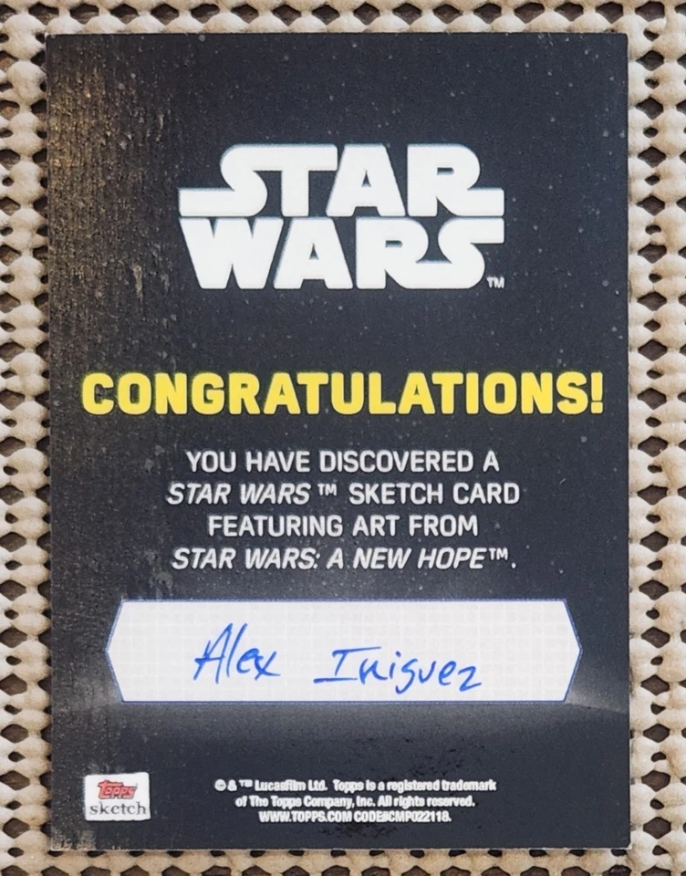 PONDA BABA SKETCH CARD ALEX INIGUEZ SIGNED AUTO RARE (1/1) STAR WARS: A NEW HOPE - Image 2 of 3