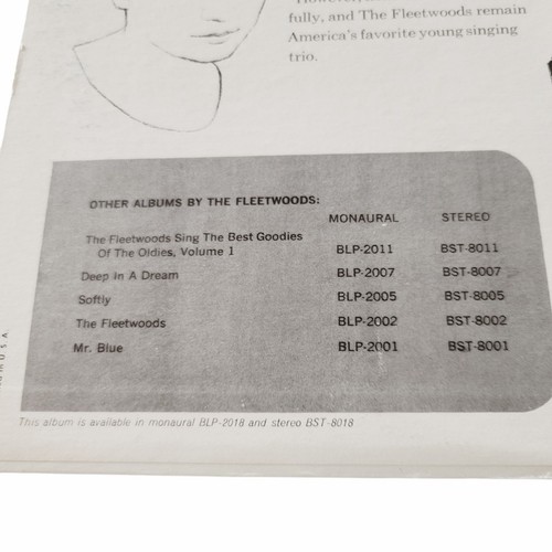 Fleetwoods Greatest Hits 12" LP Viny Record 1963 Compilation StereoBJT8018Pop - Foto 7 di 7