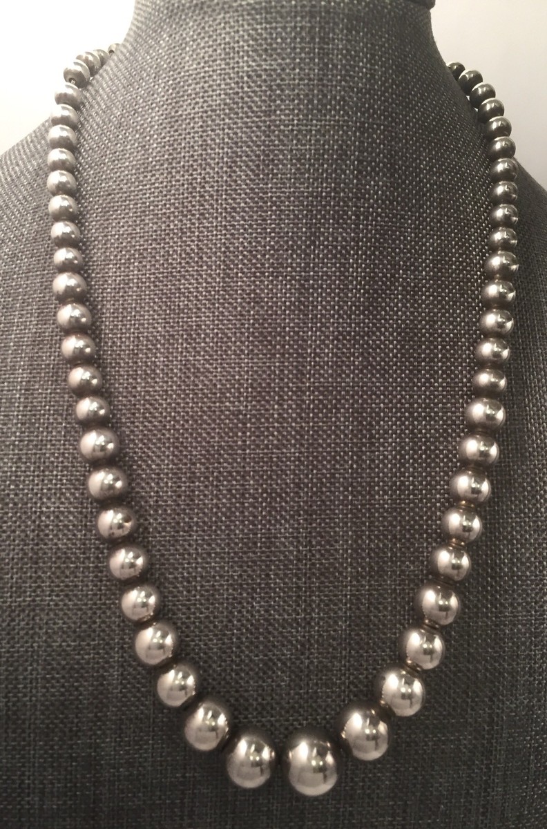 Vintage Navajo Graduated Silver Beads Necklace 17.75” | eBay