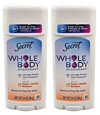Secret Whole Body Dry Solid 24/7 w/Peach Vanilla Stick Deodorant 2.4oz-2 Pack