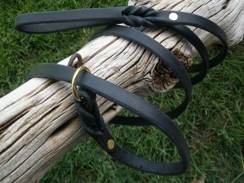 LEATHER DOG LEASH, BLACK LATIGO, 3/8" X 57", SOLID BRASS SNAP & RIVETS NEW - Picture 18 of 24