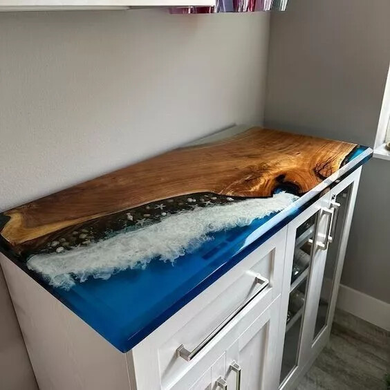 Ocean Epoxy Resin Wooden Counter Top, Bathroom & Kitchen counter top decor