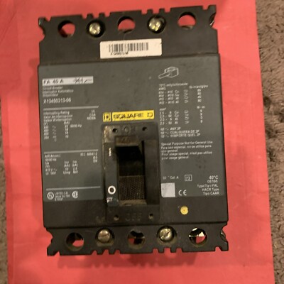 Square D FAL360401586  X13450313-06 40 AMP Circuit Breaker 600v ~ 250v Nice