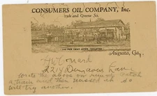 Sc#UX27-Postal Card-ILLUSTRATED GAS STATION, CONSUMERS OIL COMPANY,INC. AUGUSTA