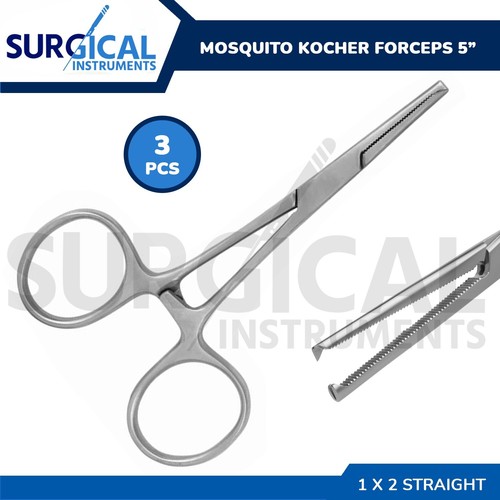 3 Mosquito Kocher Forceps 5.00" Straight with 1x2 Teeth Stainless German Grade - Picture 3 of 3