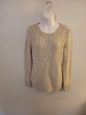 Eddie Bauer Cable knit Sweater Pullover Grey Womens M Acrylic/Wool
