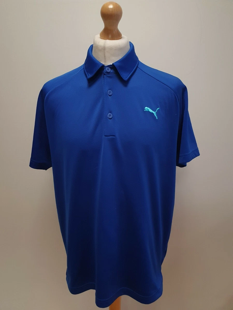 RR586 MENS VINTAGE PUMA BLUE 1 4 BUTTON S SLEEVE POLO T SHIRT UK L