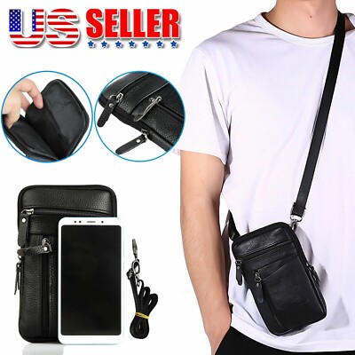 Men Leather Phone Pouch Belt Bag Shoulder Crossbody Waist Pack Handbag US