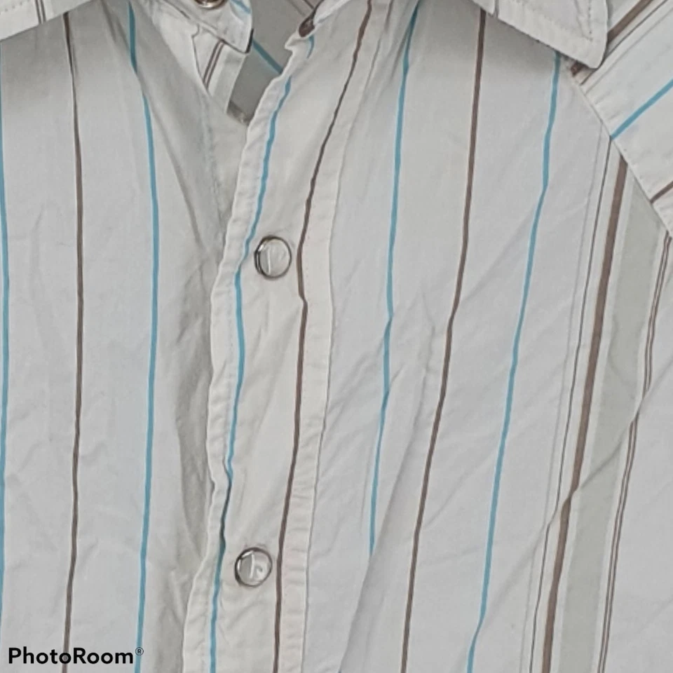 Fossil Shirt Mens Large Western Pearl Snap Cowboy 100% Cotton Striped White - Image 4 of 4