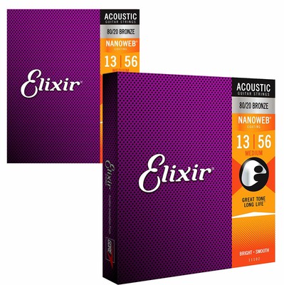 2 x Elixir Nanoweb 11102 80/20 Bronze Rostschutzsaiten für Akustikgitarre 13-56