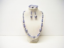 Light Blue Ridged Acrylic/Mixed Glass Bead Necklace Bracelet Earrings Set
