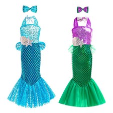 Kids Beachwear Swimming Mermaid Tail Dress Sleeveless Costume Cosplay Swimwear