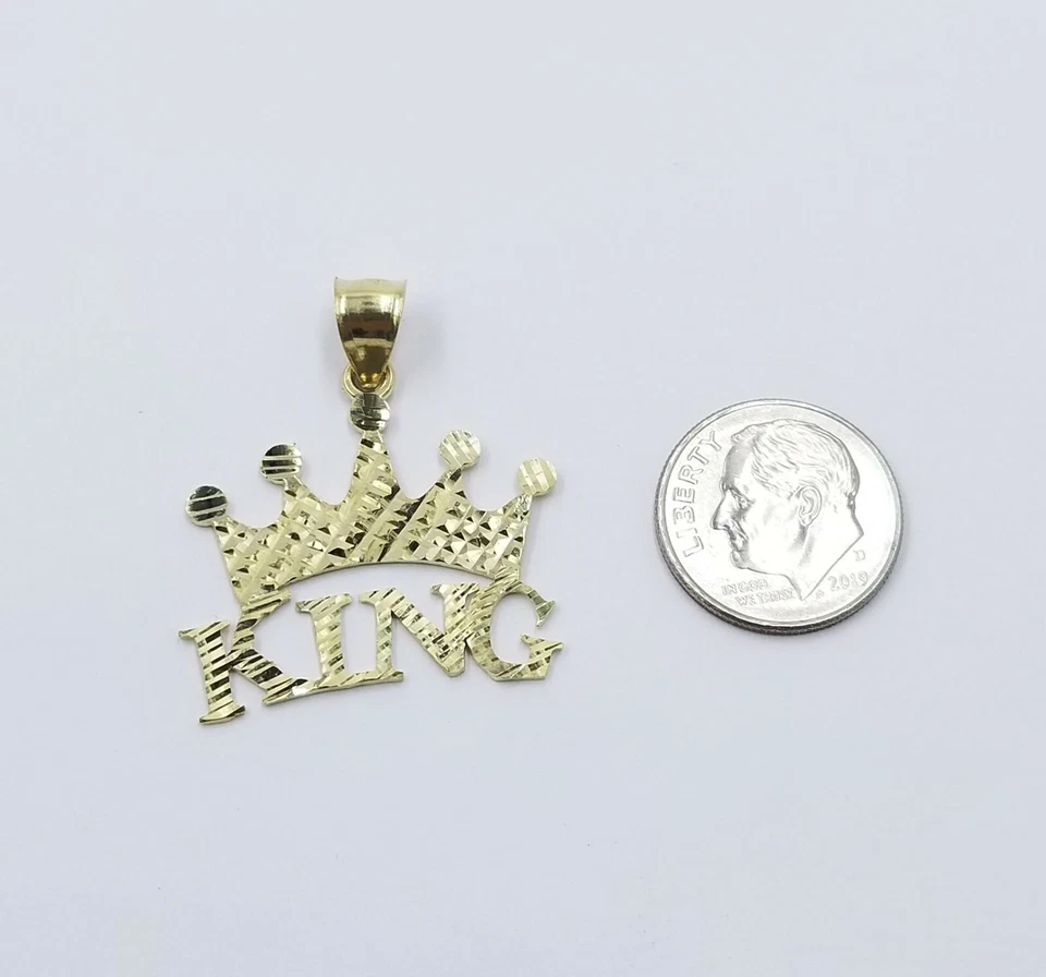 REAL CORONA REAL 10k Dije Oro Amarillo Corte Diamante Colgante Para Hombre 1.25" 26mm Foto 2 de 4