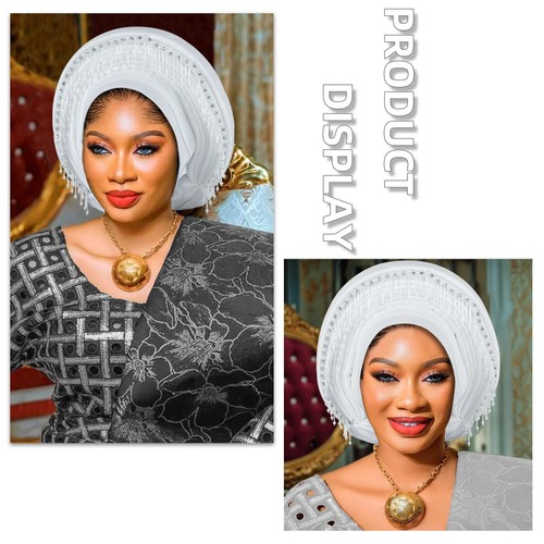 Cappello hijab matrimonio berretto Aso Oke africano headtie auto gel donna turbante cappello avvolgente - Foto 18 di 32