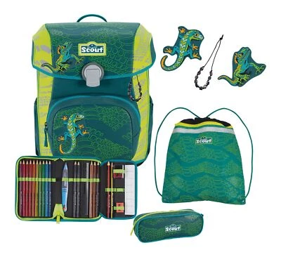 Scout Superflash Extreme Neo Set 4-teilig Schulranzen Lizard dunkelgrün