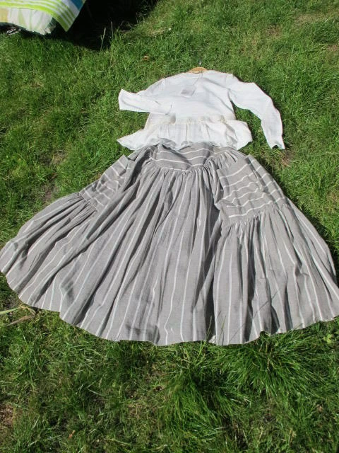 LINEN cotton rockabilly SKIRT pleat drop yoke full circle patch pocket UK12 bnwt